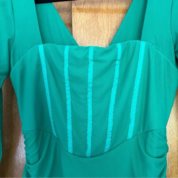 Selfie Leslie Dream Catcher Long Sleeve Ruched Mini Dress Green Size XL - Picture 5 of 10